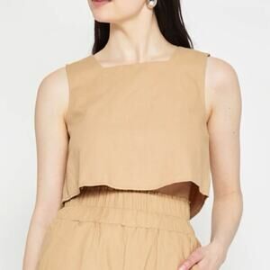 Kourt “Willow” Beige Sleeveless Women's Linen Blend Top, Size Medium
